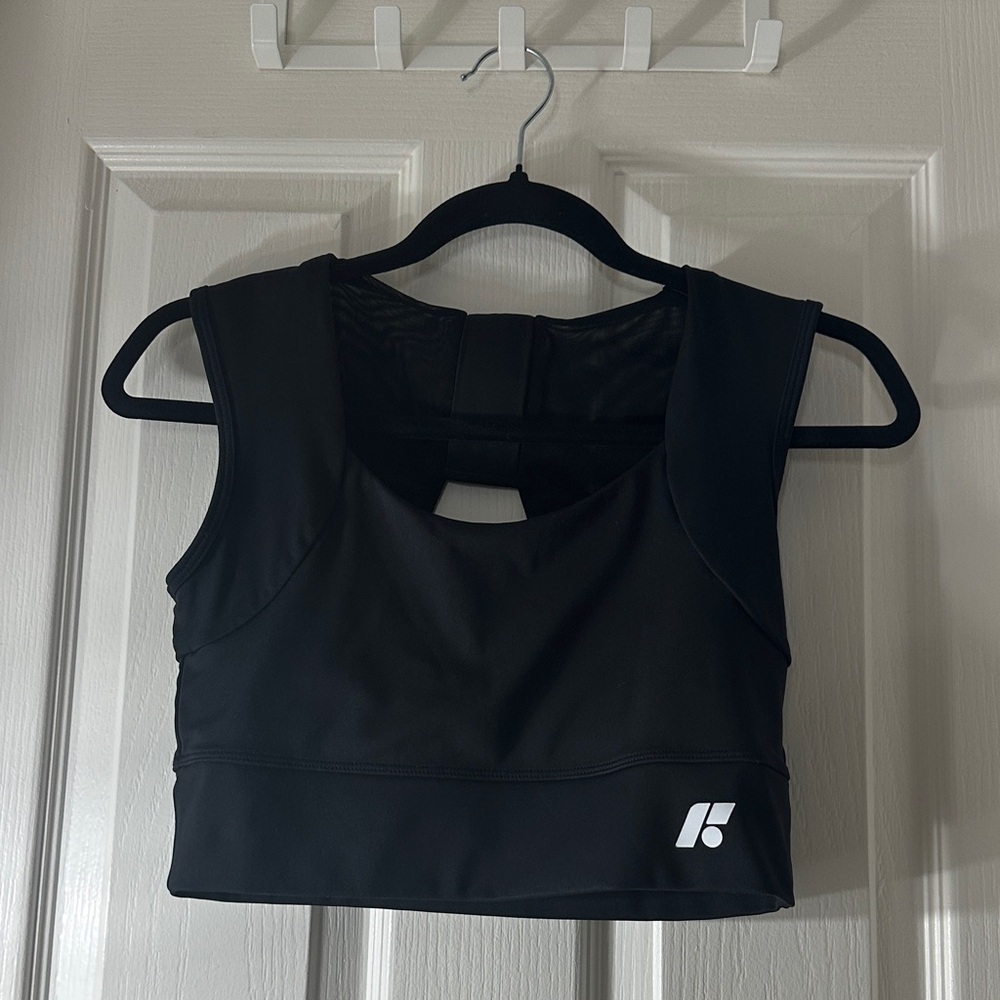 Women's Black Crop Athletic Top with Logo